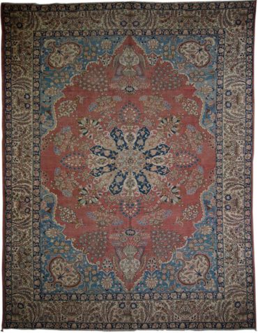 Antique Persia Tabriz 9 x 12 in Ivory/Blue